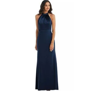 AFTER SIX Evening Gown Sz 6 Midnight High-Neck Halter Open-Back Maxi Dress. 14